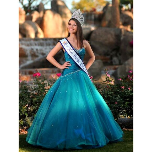 Mori Lee Teal Pageant Ballgown Pageant, Quinceanera, Prom Sz 1/2 - Picture 8 of 13